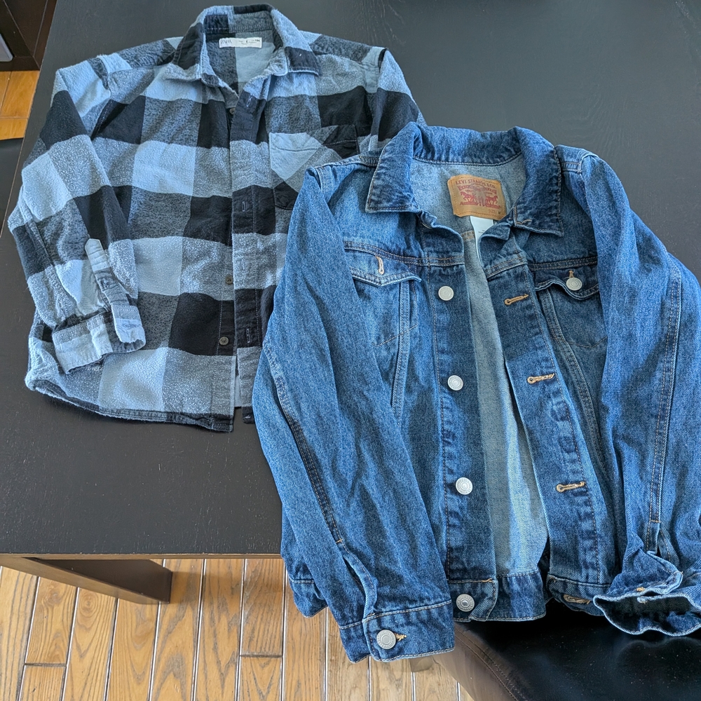 Levi's Blue Denim Jacket and Black Plaid Shirt